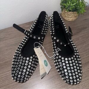 Women's Issa Rhinestone Mary Jane Ballet Flats - A New Day™ Black